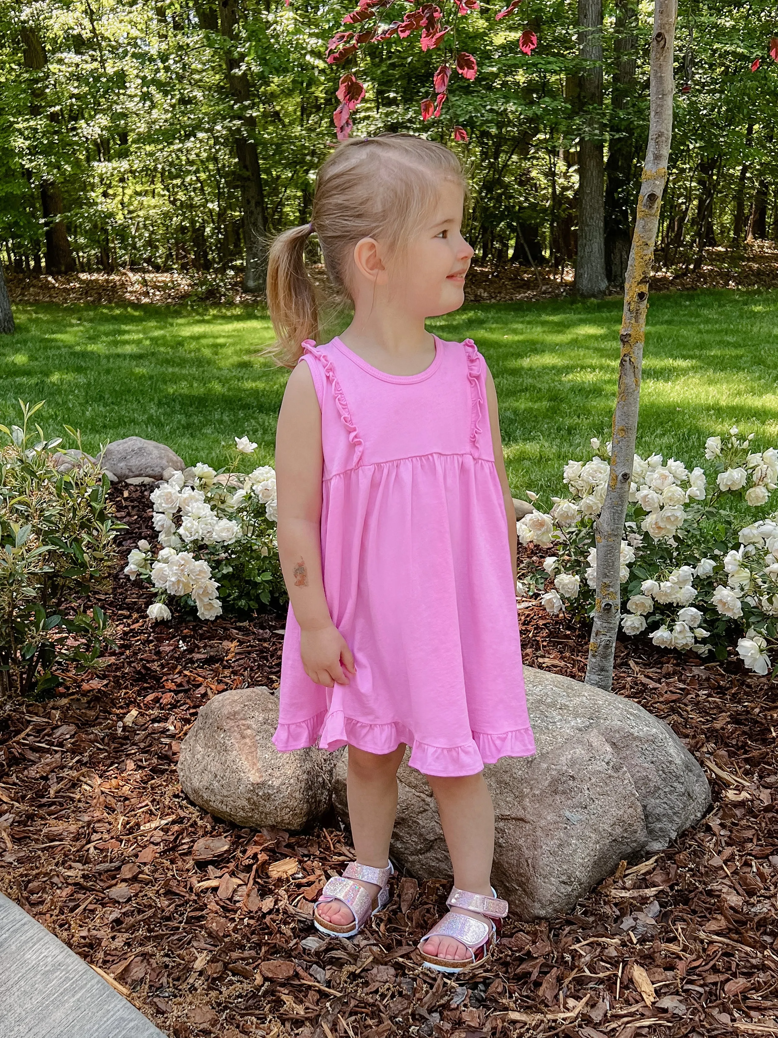 Girls Soft Cotton Jersey Flutter Tank Dress | Yellow