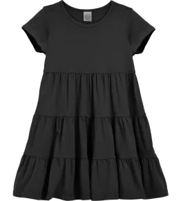 Girls Soft Cotton Jersey Short Sleeve Tiered Dress | Black