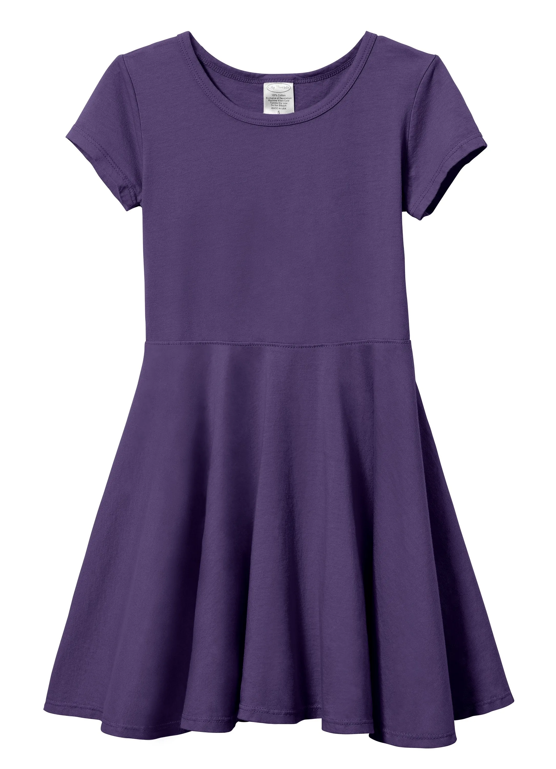 Girls Soft Cotton Jersey Short Sleeve Twirly Dress | Purple