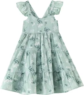 GSVIBK Girls Linen Cotton Dress Flutter Sleeve Back Cross Dress Toddler A-Line Skater Dress Baby Girl Halter Casual Sundress