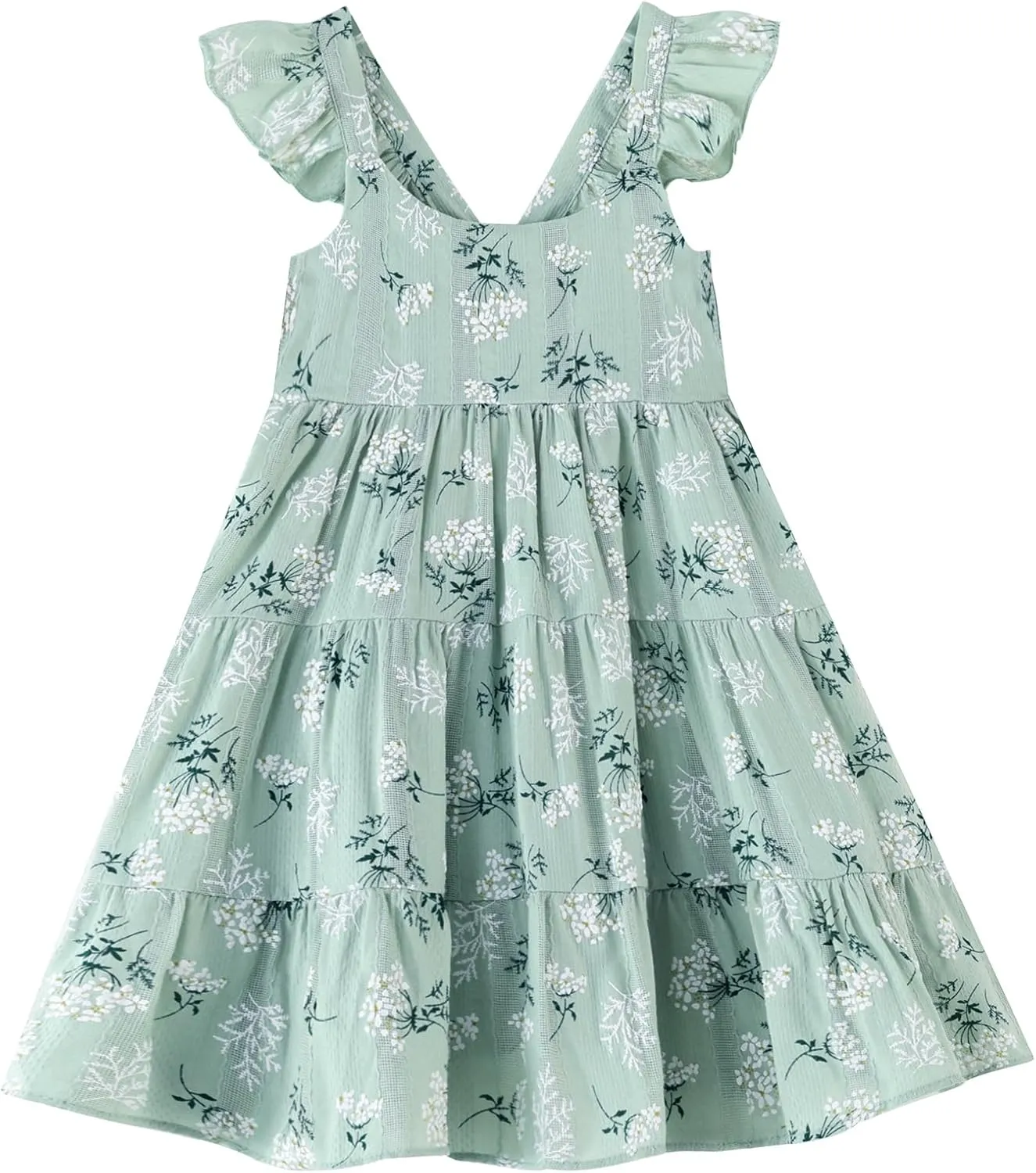 GSVIBK Girls Linen Cotton Dress Flutter Sleeve Back Cross Dress Toddler A-Line Skater Dress Baby Girl Halter Casual Sundress