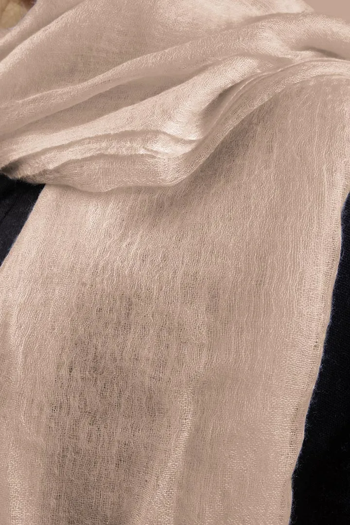 Handwoven Pure Cashmere Scarf Shawl in Nude White
