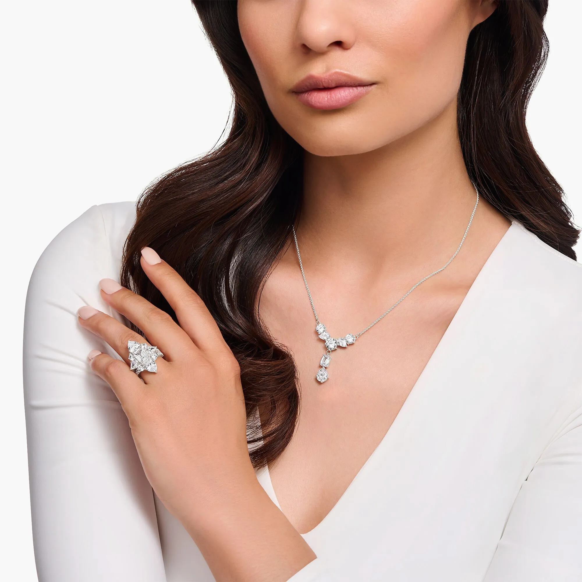 Heritage Glam Y-Necklace with white zirconia stones
