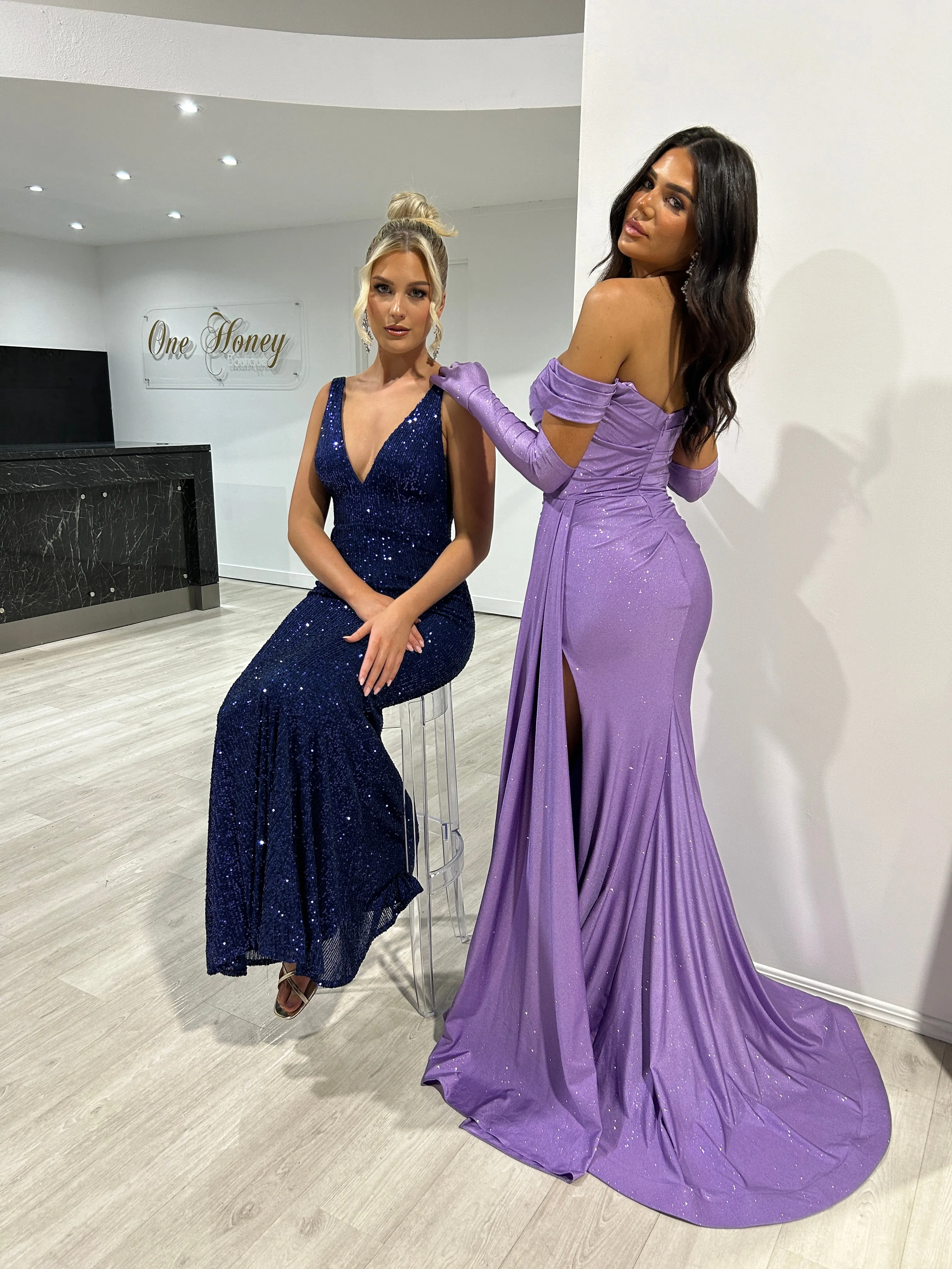Honey Couture CLAUDIA Navy Sequin Mermaid Formal Gown