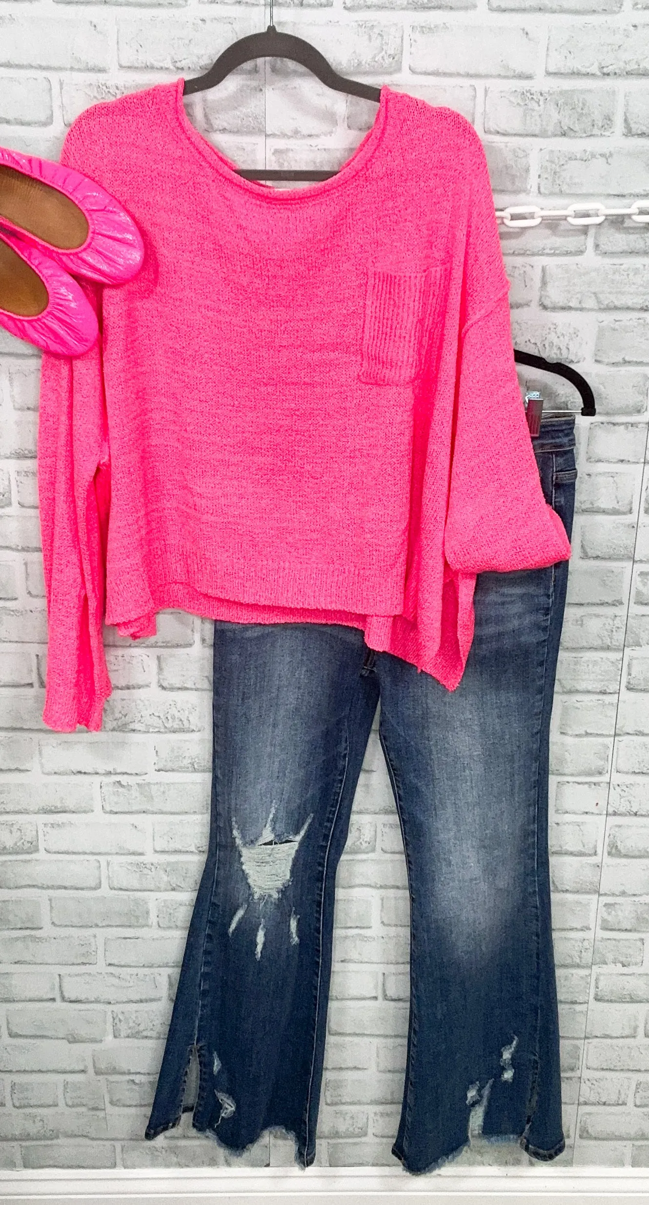Hot Pink Lightweight Wide Neck Sweater
