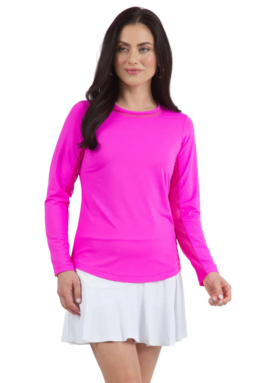 IBKUL Womens Hot Pink Long Sleeve Solid Crew Neck Top