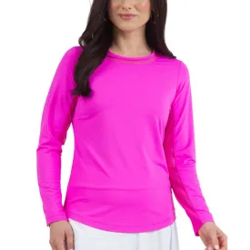 IBKUL Womens Hot Pink Long Sleeve Solid Crew Neck Top