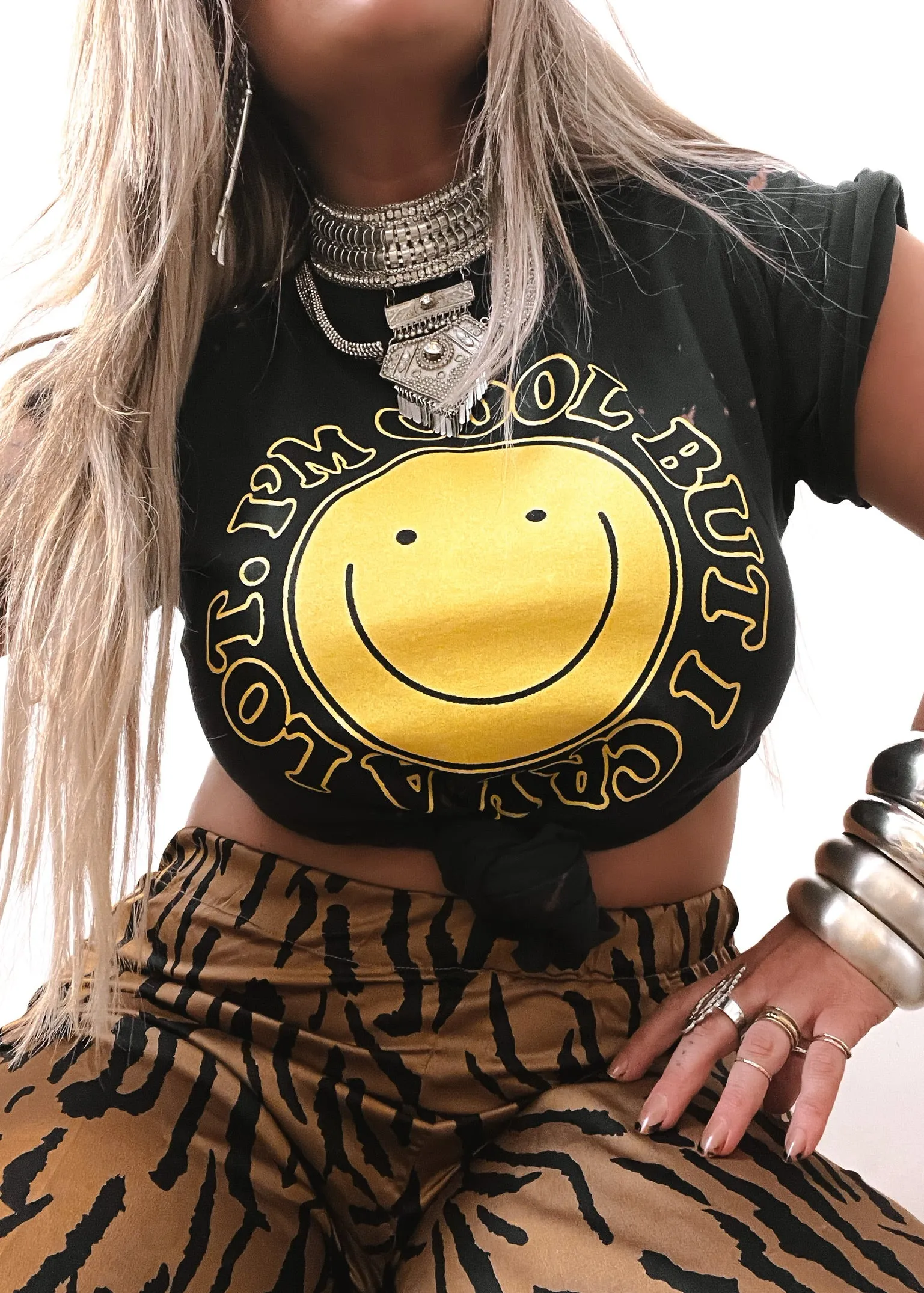 I'M COOL BUT I CRY A LOT BLEACHED OUT SIDE SLIT TEE