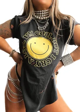 I'M COOL BUT I CRY A LOT BLEACHED OUT SIDE SLIT TEE