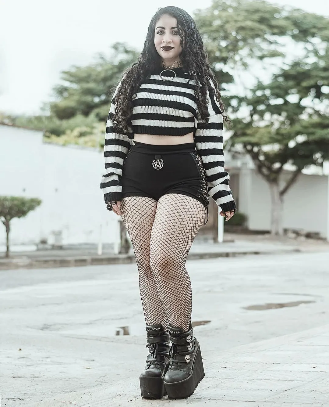 'It's Showtime' Black and White Grunge Cropped Sweater