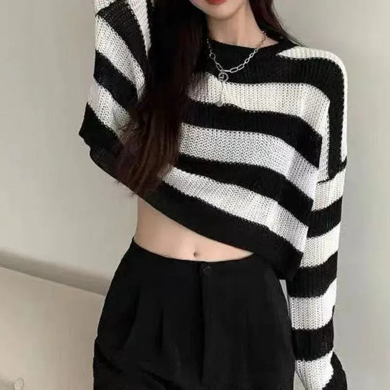 'It's Showtime' Black and White Grunge Cropped Sweater