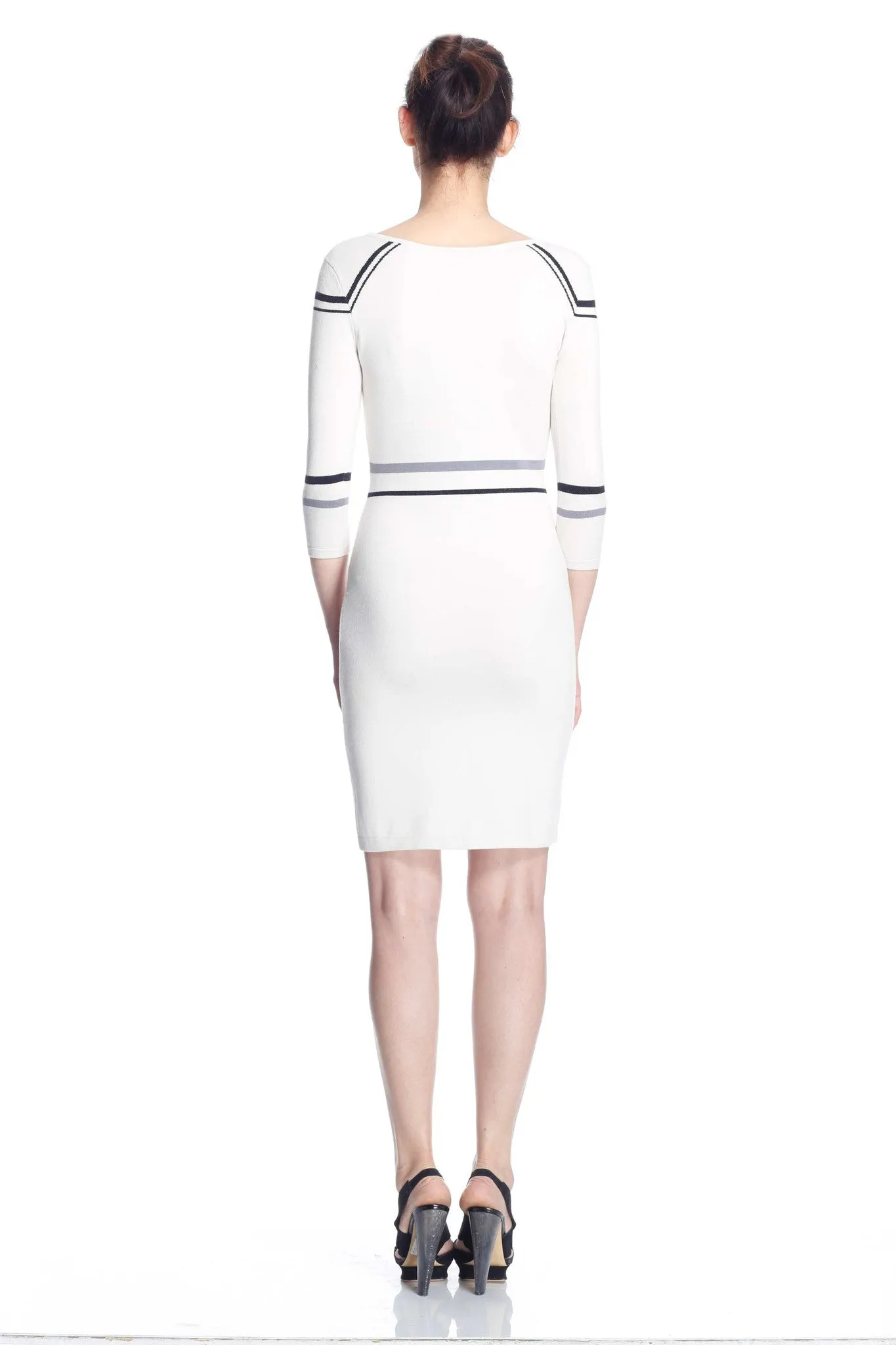 Kaleen Elegant White Knit-Dress with Line Detail