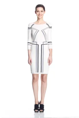 Kaleen Elegant White Knit-Dress with Line Detail