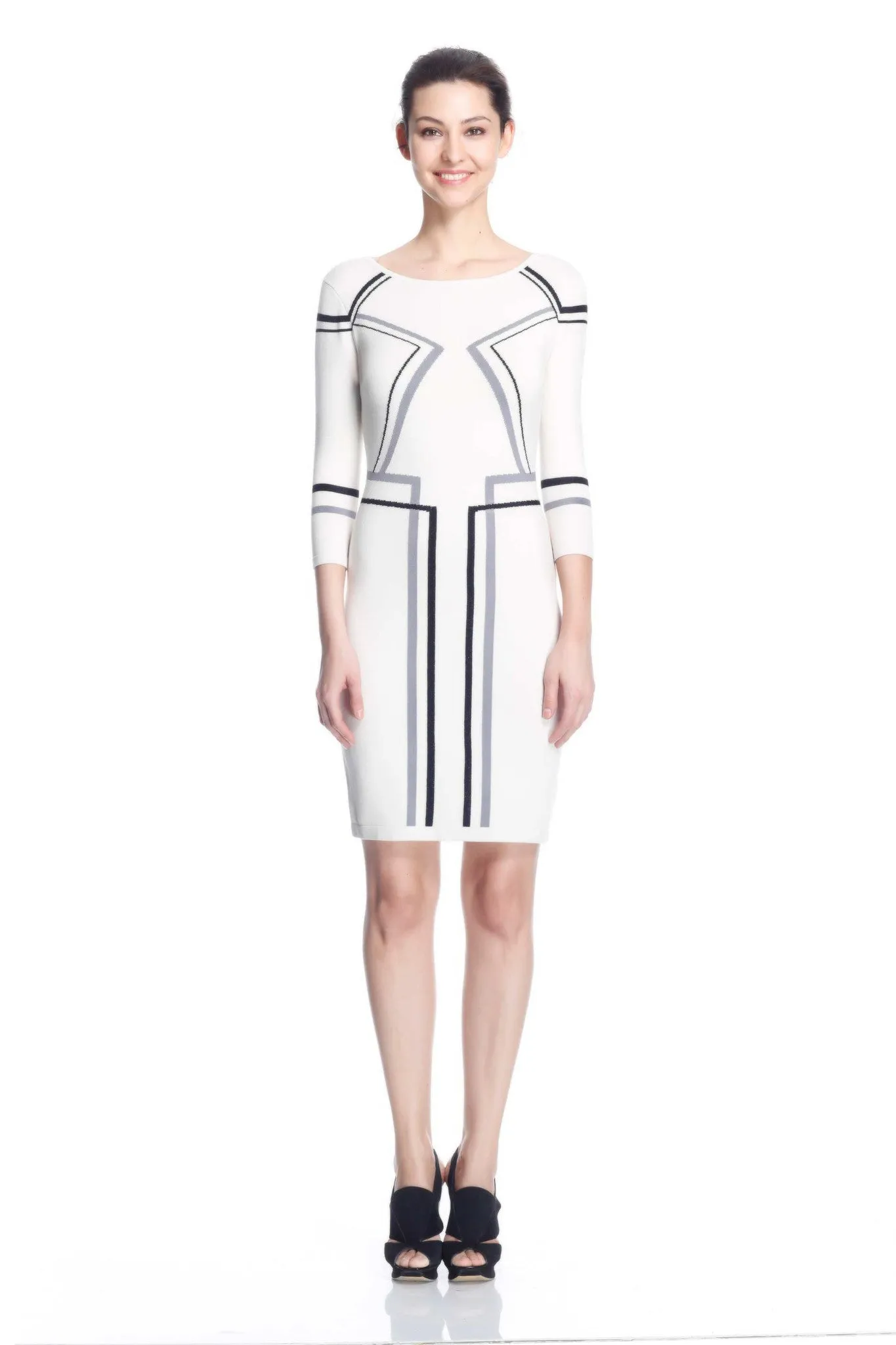 Kaleen Elegant White Knit-Dress with Line Detail