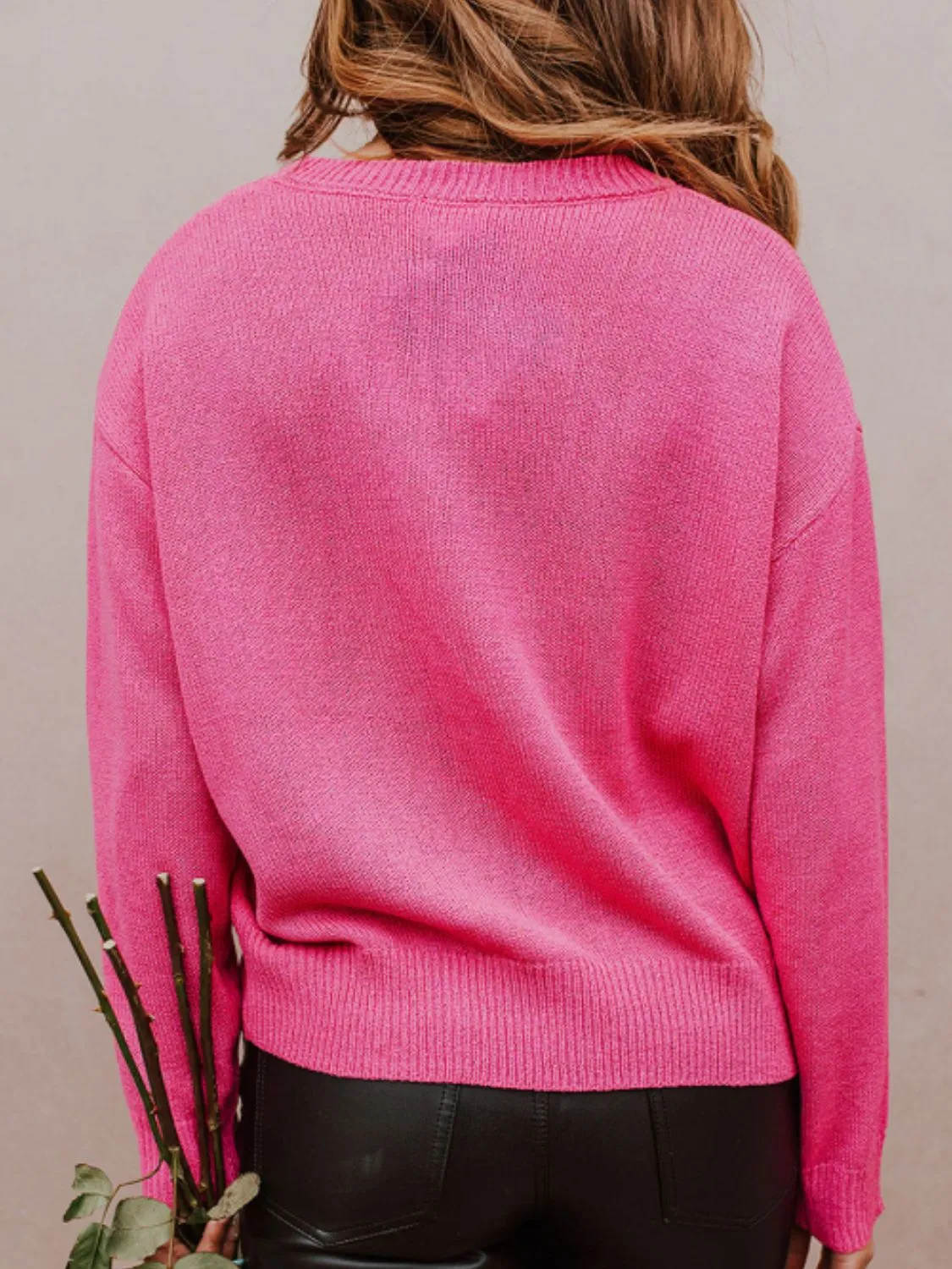 kesley XOXO Round Neck Drop Shoulder Sweater