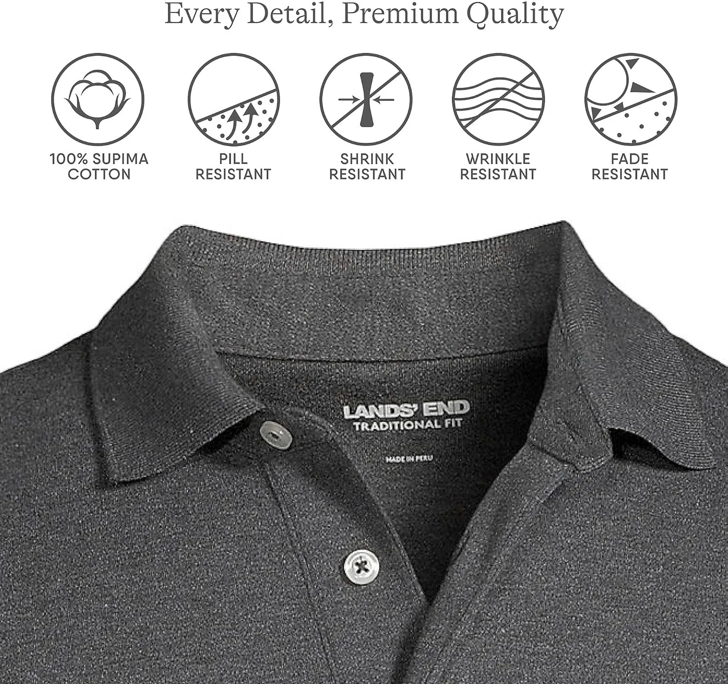 Lands' End Men's Short Sleeve American-Grown Supima Cotton Polo Shirt