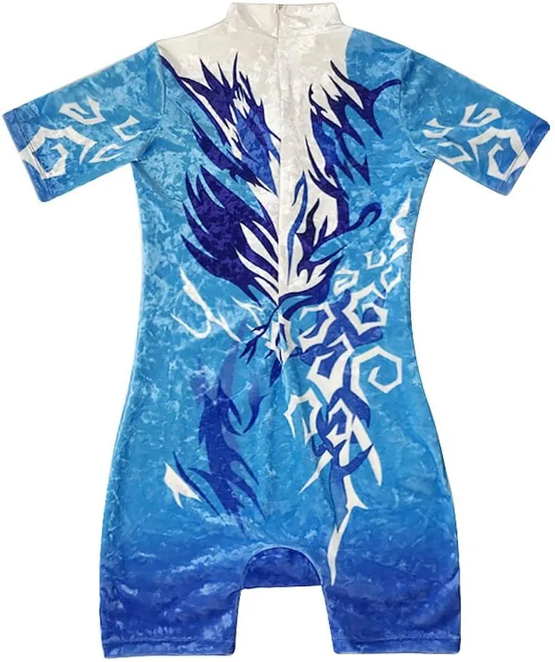 LIUHUO Acrobatic Gymnastics Leotards Boys Blue Print Turtleneck Velvet Fabric Training Performance Suit