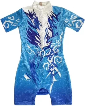 LIUHUO Acrobatic Gymnastics Leotards Boys Blue Print Turtleneck Velvet Fabric Training Performance Suit