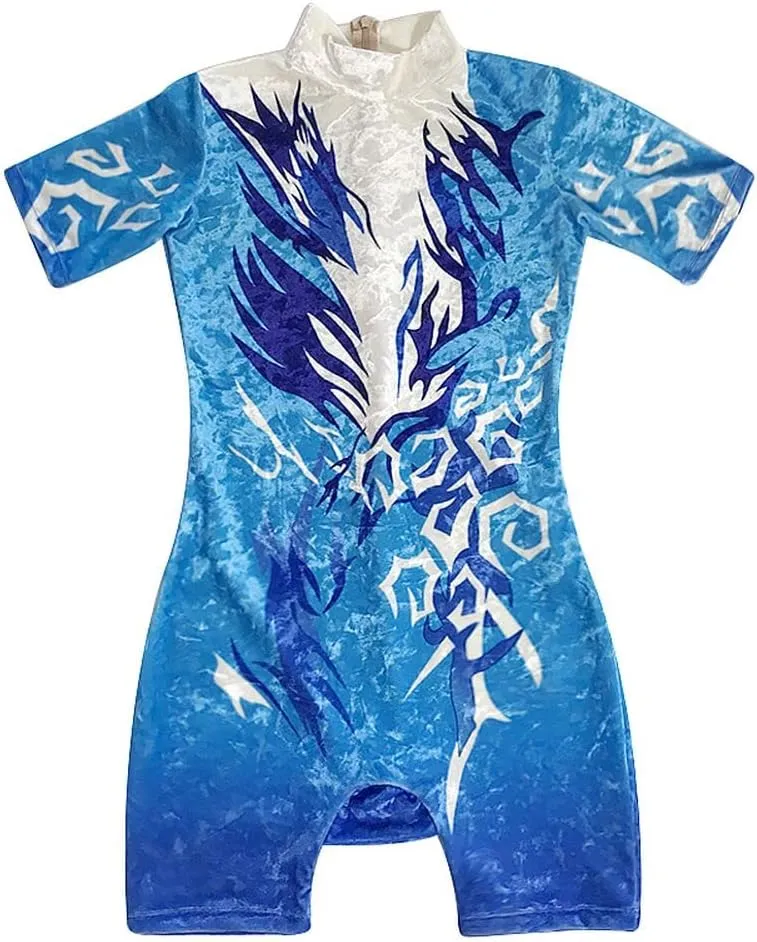 LIUHUO Acrobatic Gymnastics Leotards Boys Blue Print Turtleneck Velvet Fabric Training Performance Suit