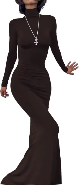 Long Sleeve Maxi Dress for Women - Casual Turtleneck Bodycon Formal Dresses Elegant Mermaid Hem 2025