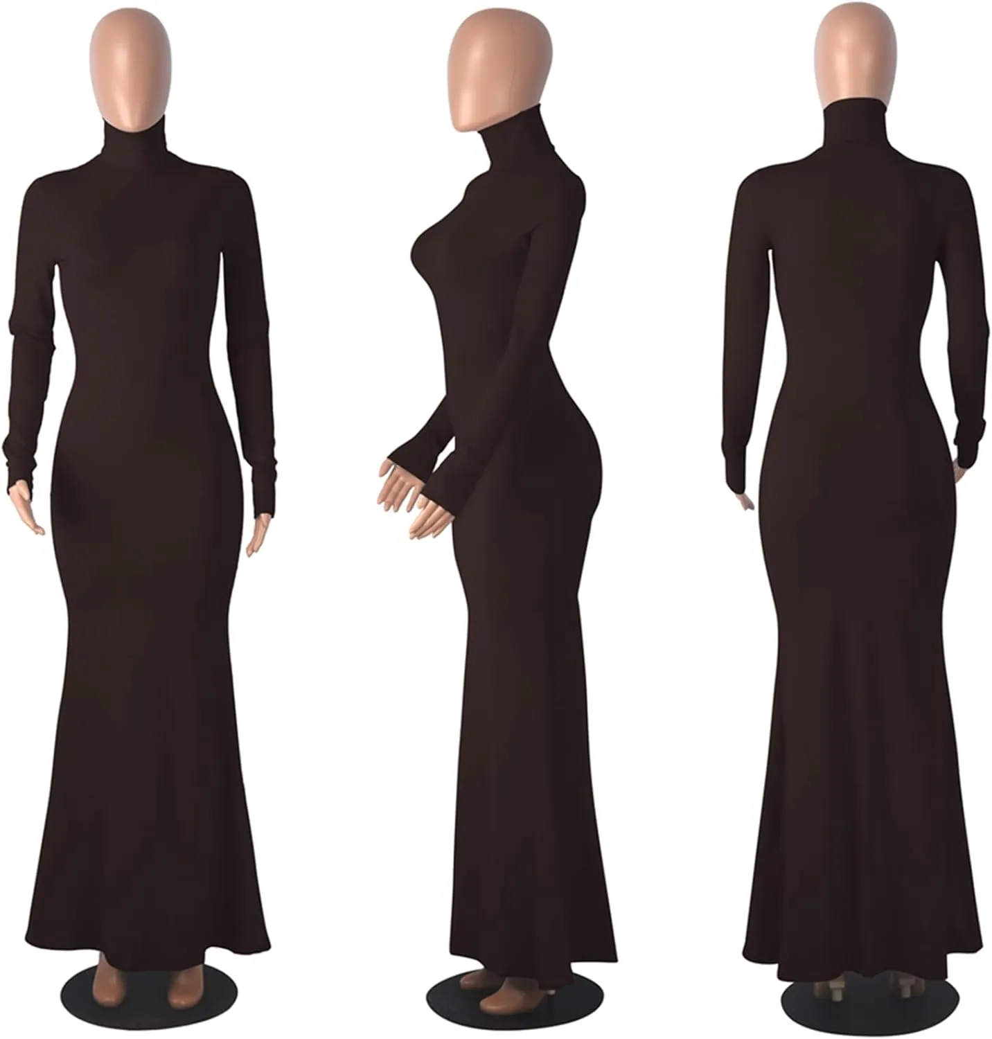 Long Sleeve Maxi Dress for Women - Casual Turtleneck Bodycon Formal Dresses Elegant Mermaid Hem 2025