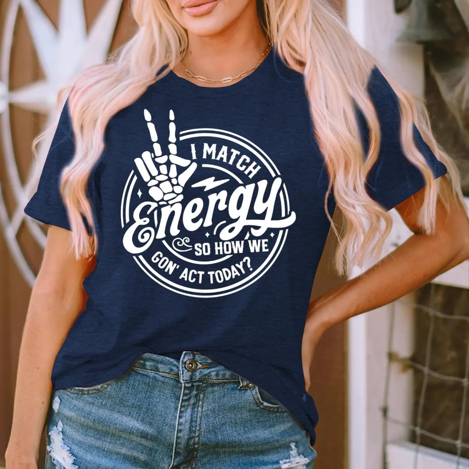 MAIHUN Women I Match Energy Shirt Funny Skeleton Hand Tshirt Inspirational Power Tee Tops