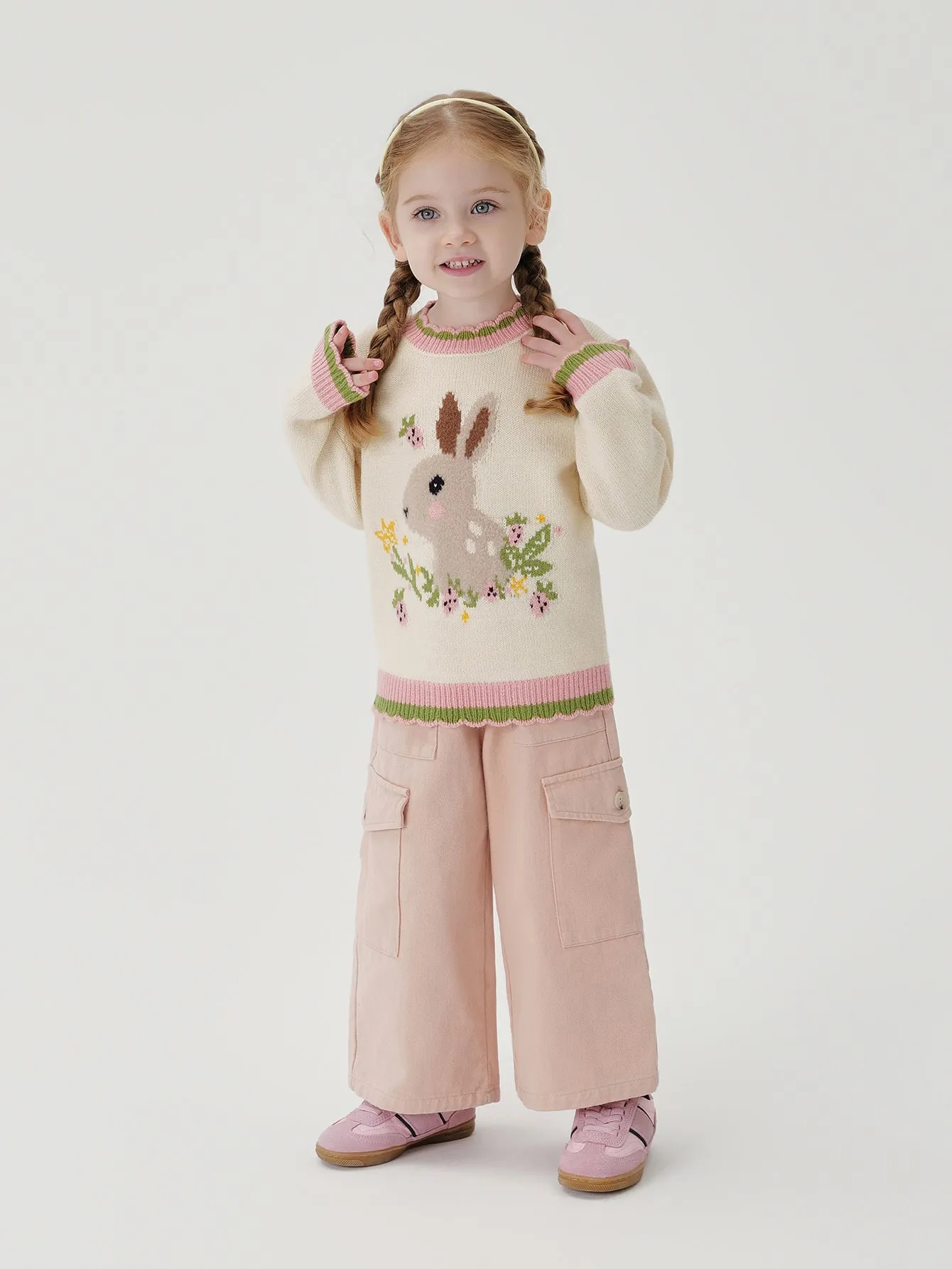 MARC & JANIE Girls Rabbit Jacquard Embroidered Pullover Sweaters 241067
