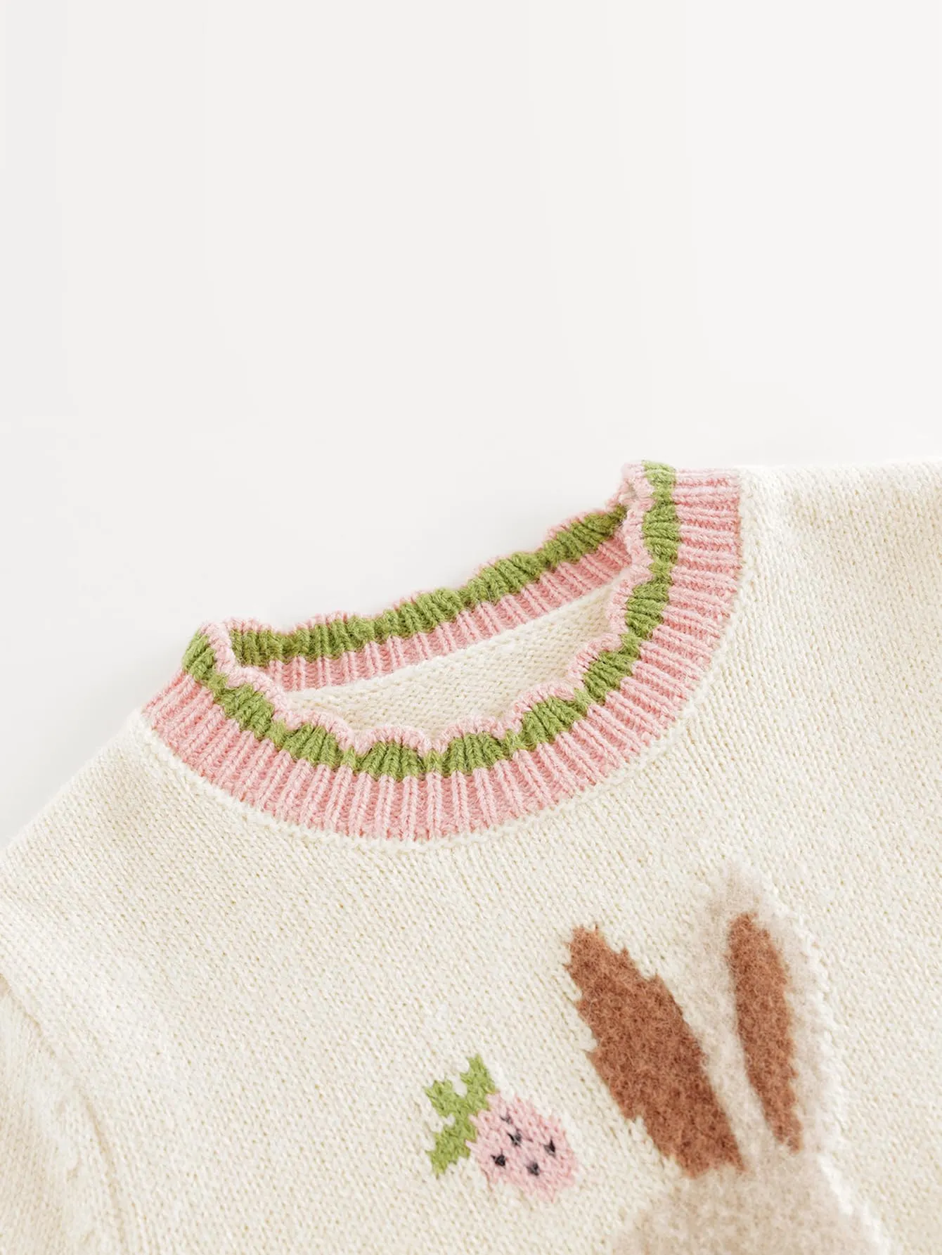 MARC & JANIE Girls Rabbit Jacquard Embroidered Pullover Sweaters 241067