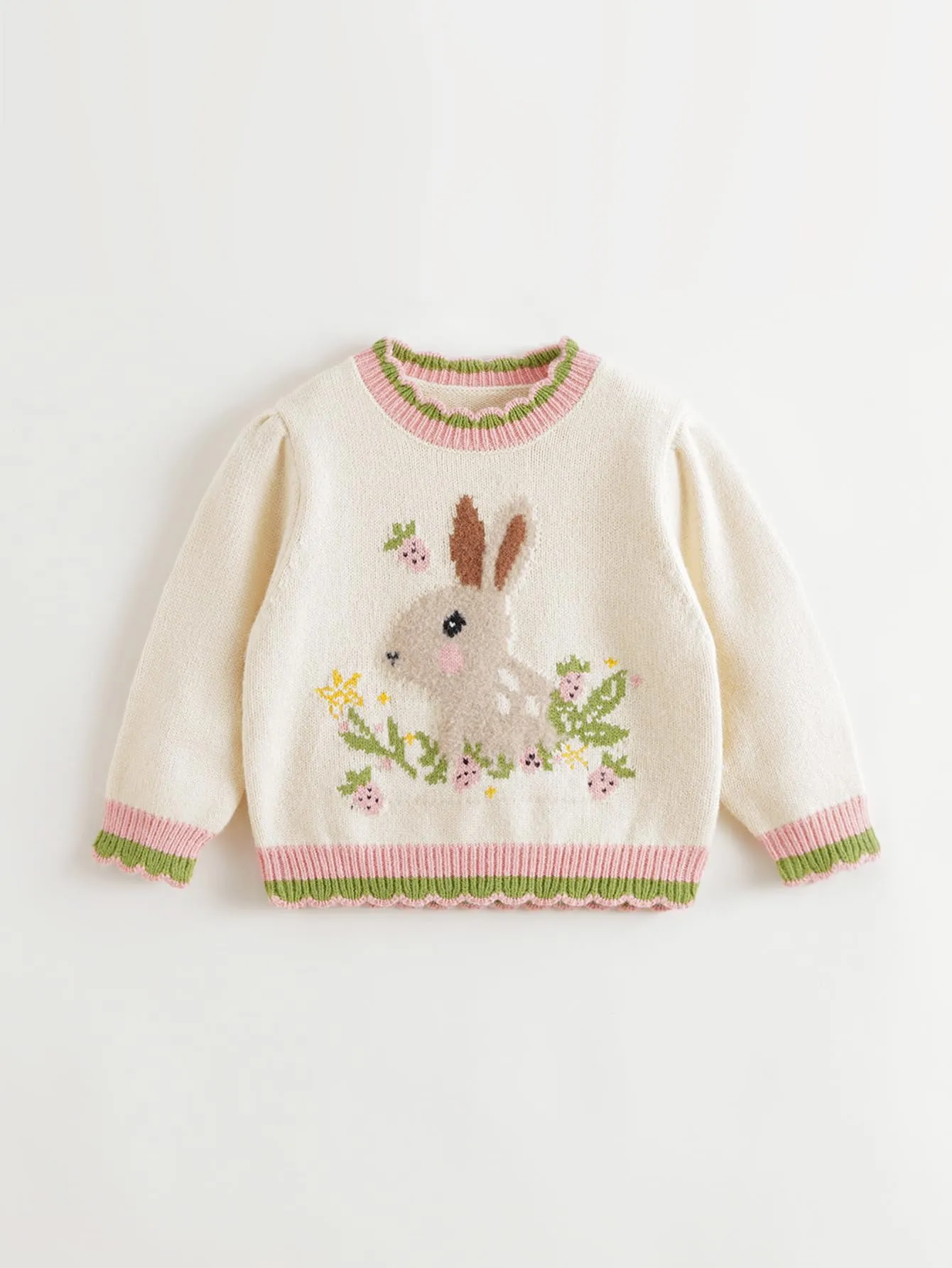 MARC & JANIE Girls Rabbit Jacquard Embroidered Pullover Sweaters 241067