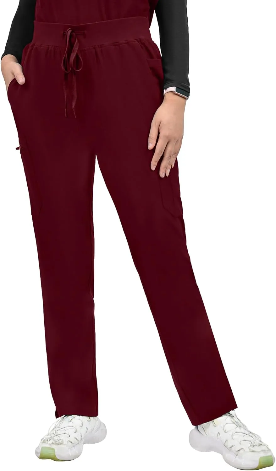 Medical Scrub Pants for Women, Mid Rise Skinny Straight Cargo with Yoga Waistband, Stretch, Anti-Wrinkle & 10 Pockets