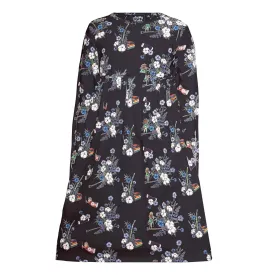 Meisjes zwarte jurk met bloemenprint