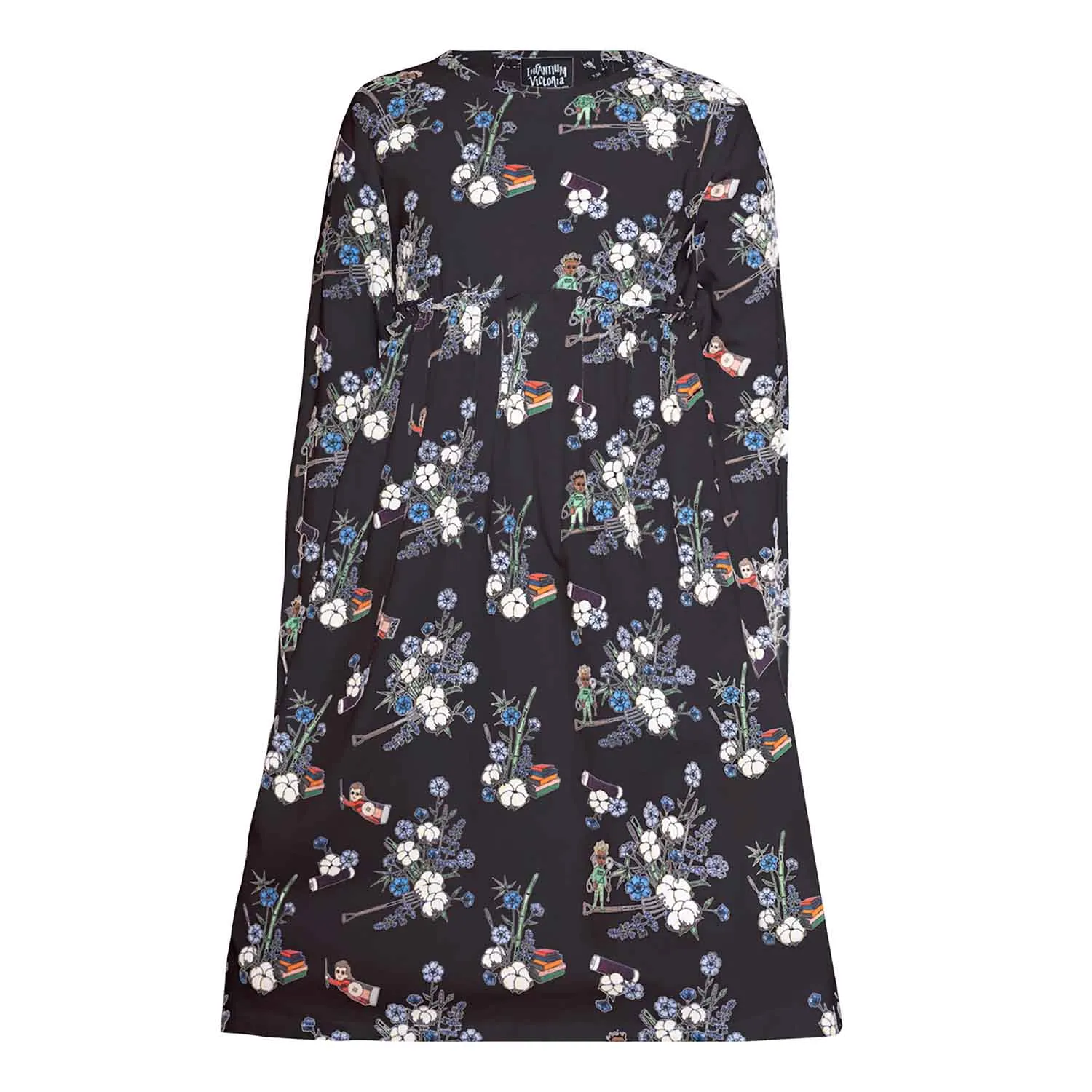 Meisjes zwarte jurk met bloemenprint