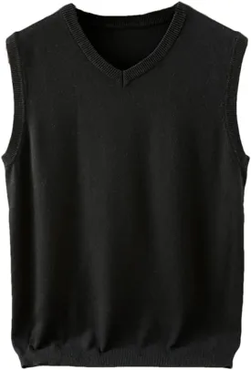 Men's V Neck Knit Sweater Vest Wool Down Blend Relaxed Fit Sleeveless Pullovers