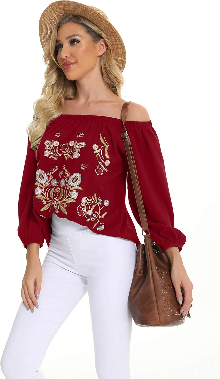 Mexican Shirts Women Mexican Embroidered Shirt Traditional Outfit Ethnic Style Boho Floral Embroidery Western Tops