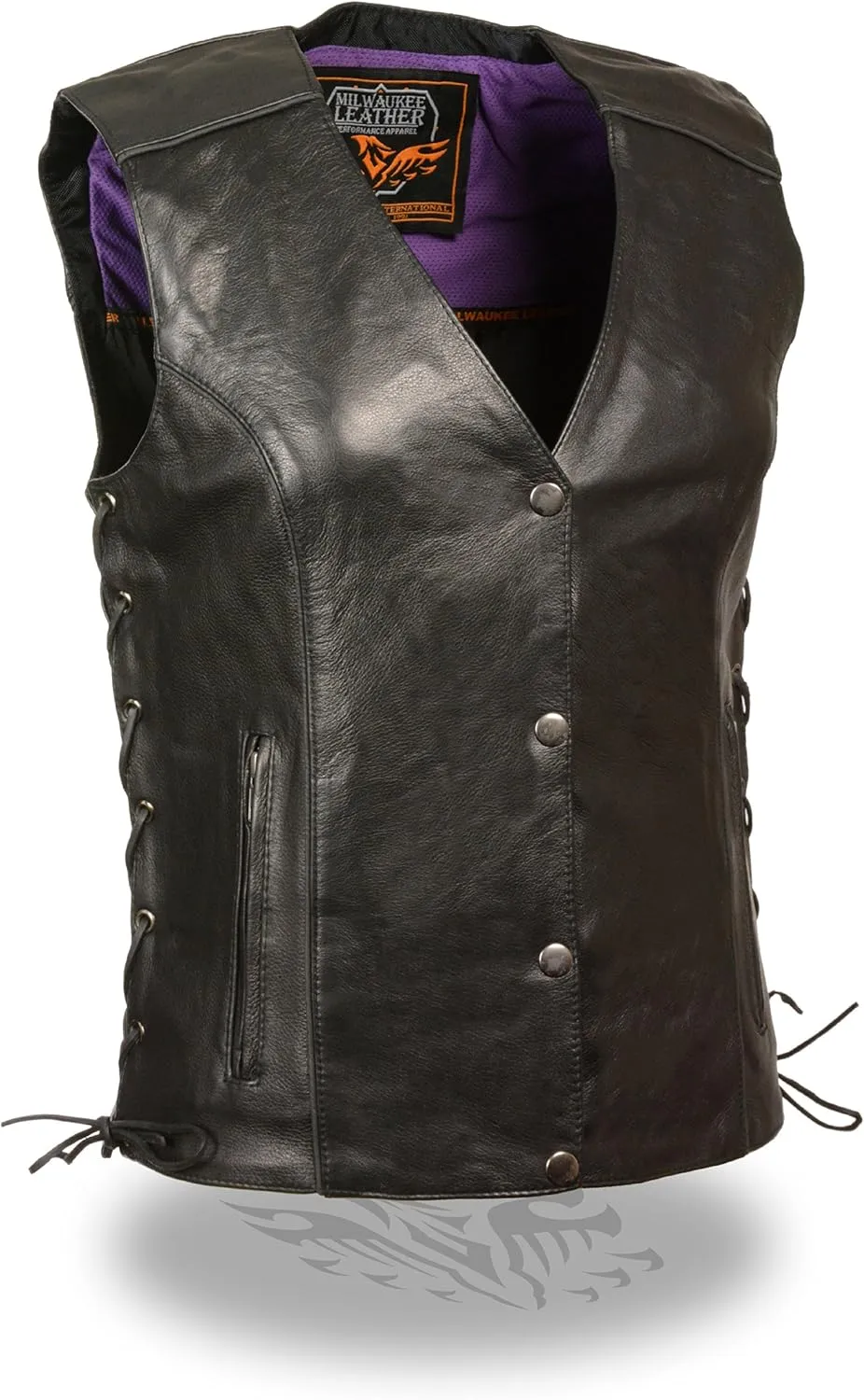 Milwaukee Leather ML1296 Women's Black Leather Side Laced Motorcycle Vest w/Reflective Tribal