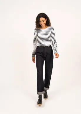 MINQUIDAME - Breton Striped Shirt with Long Sleeve | Soft Cotton | Women Fit (ECRU / NAVY)
