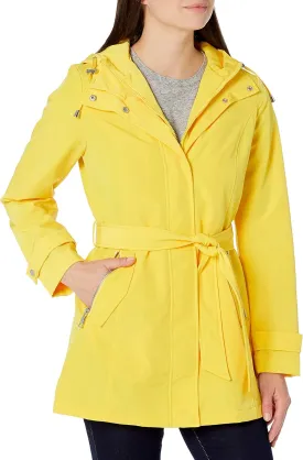 Nautica Women's Hooded Raincoat with Belt Jacket