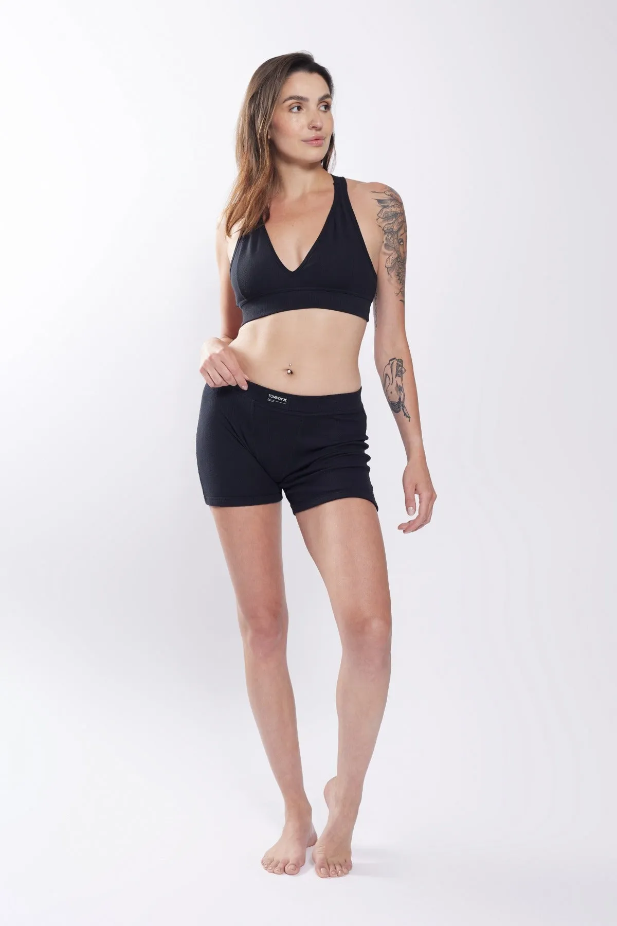 Organic Cotton Rib 4.5" Trunks - Black