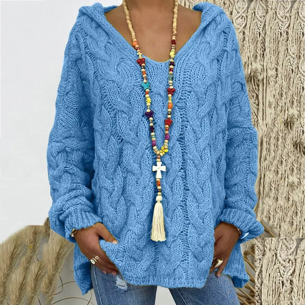 Oversize Knitted Pullover Sweater - Soft and Cozy Winter Essential, Women Ages 18-35