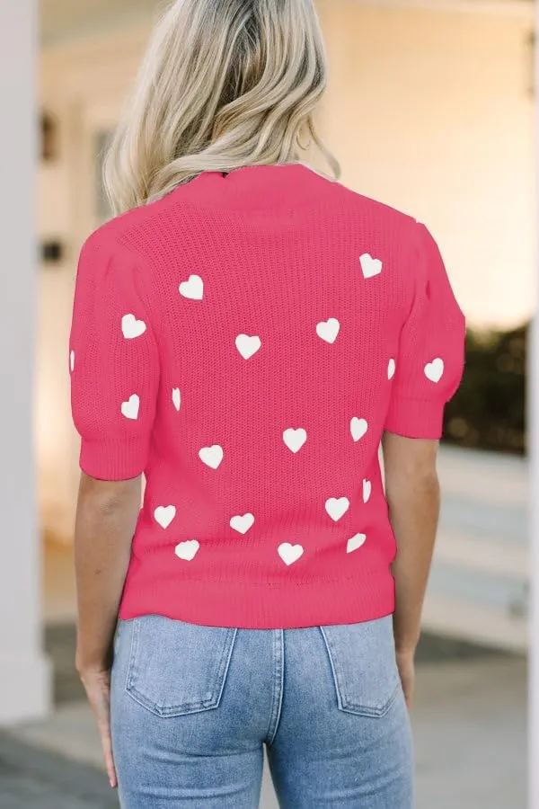 Pink Heart Graphic Sweaters for Women Short Puff Sleeve Vest Top Sweatshirt Holiday Colorful Heart Knit Tank Shirts