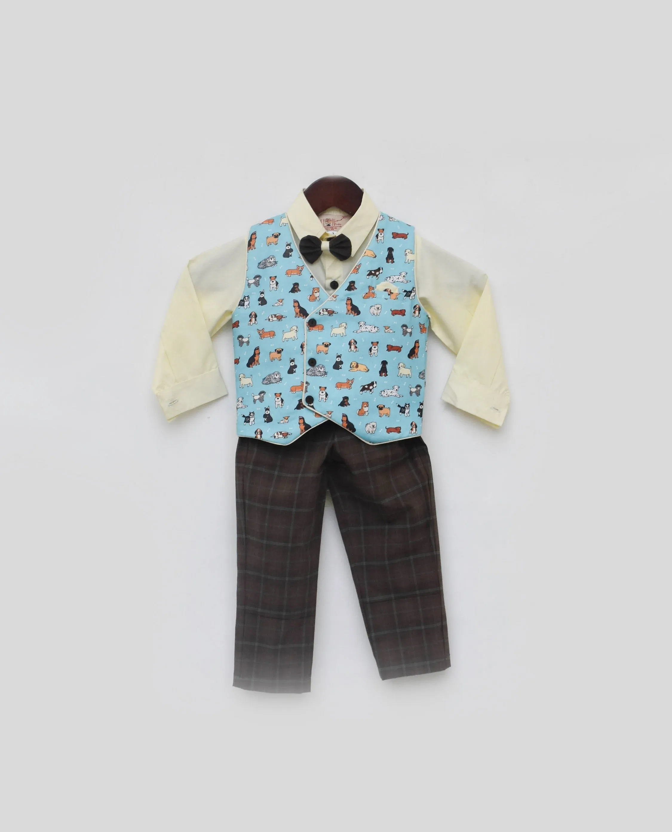 Pre Order: Blue Printed Waist Coat Set