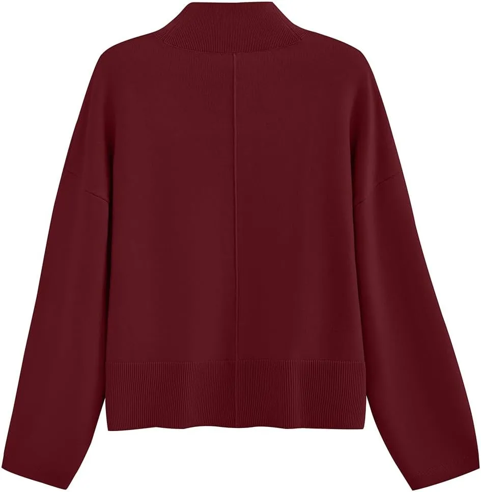 PRETTYGARDEN Womens Sweaters Fall 2025 Long Sleeve Ribbed Knit Pullover Loose Mock Neck Lightweight Casual Sweater Tops