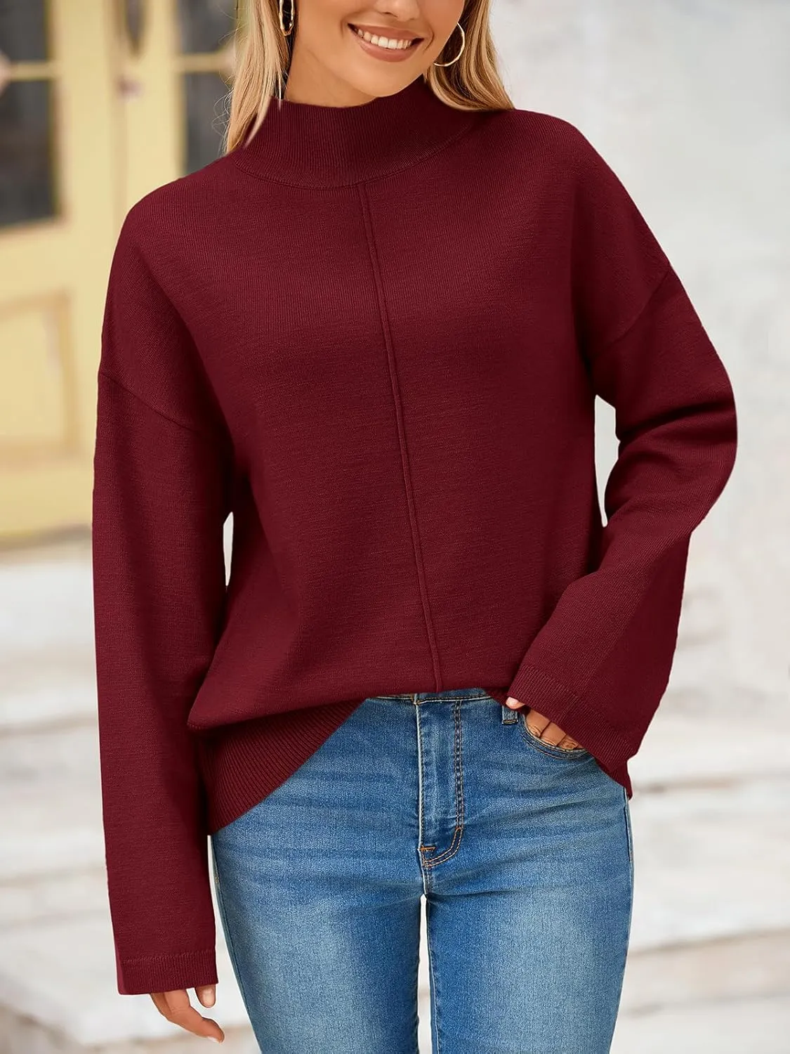 PRETTYGARDEN Womens Sweaters Fall 2025 Long Sleeve Ribbed Knit Pullover Loose Mock Neck Lightweight Casual Sweater Tops
