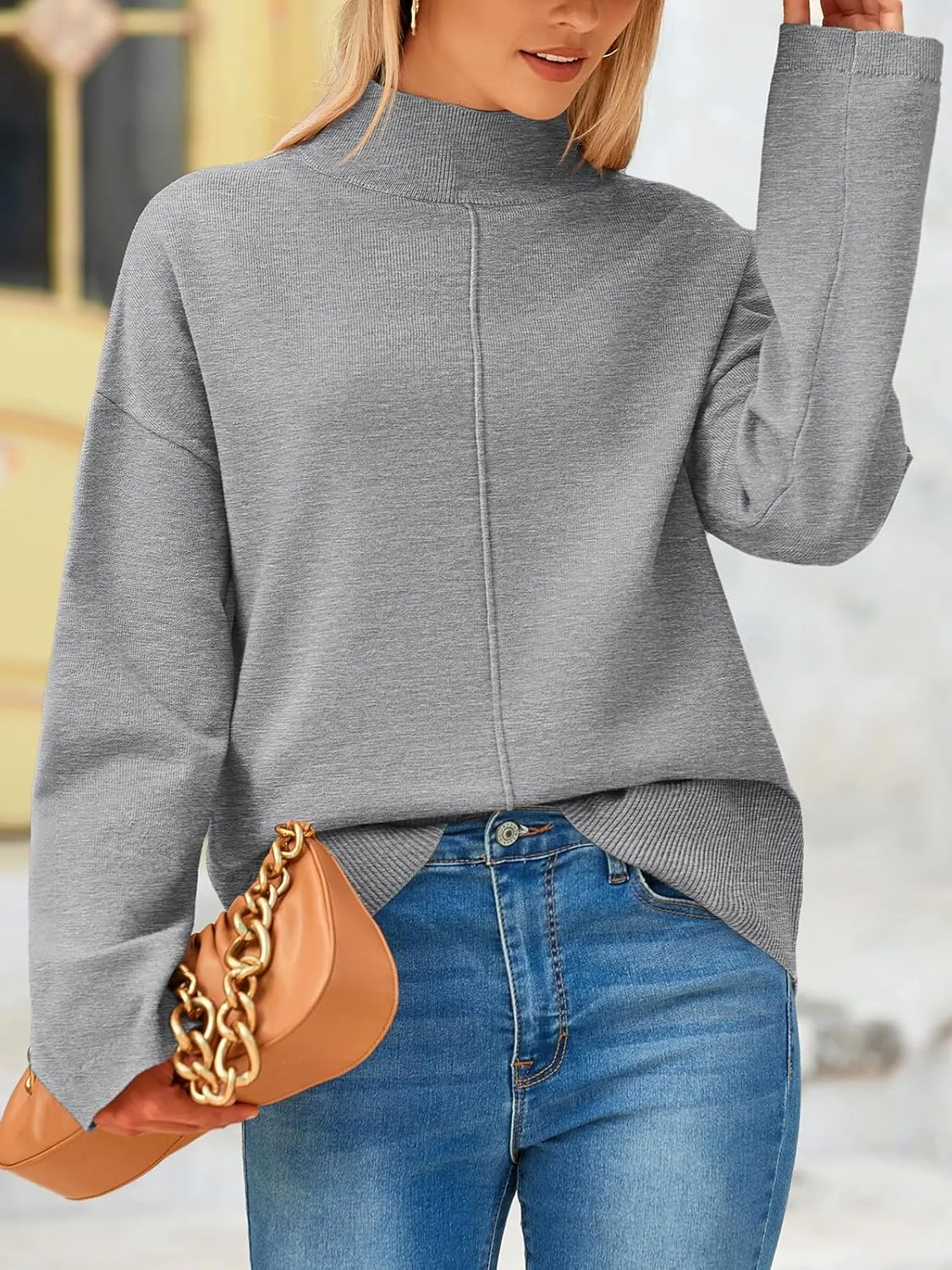 PRETTYGARDEN Womens Sweaters Fall 2025 Long Sleeve Ribbed Knit Pullover Loose Mock Neck Lightweight Casual Sweater Tops