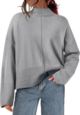 PRETTYGARDEN Womens Sweaters Fall 2025 Long Sleeve Ribbed Knit Pullover Loose Mock Neck Lightweight Casual Sweater Tops