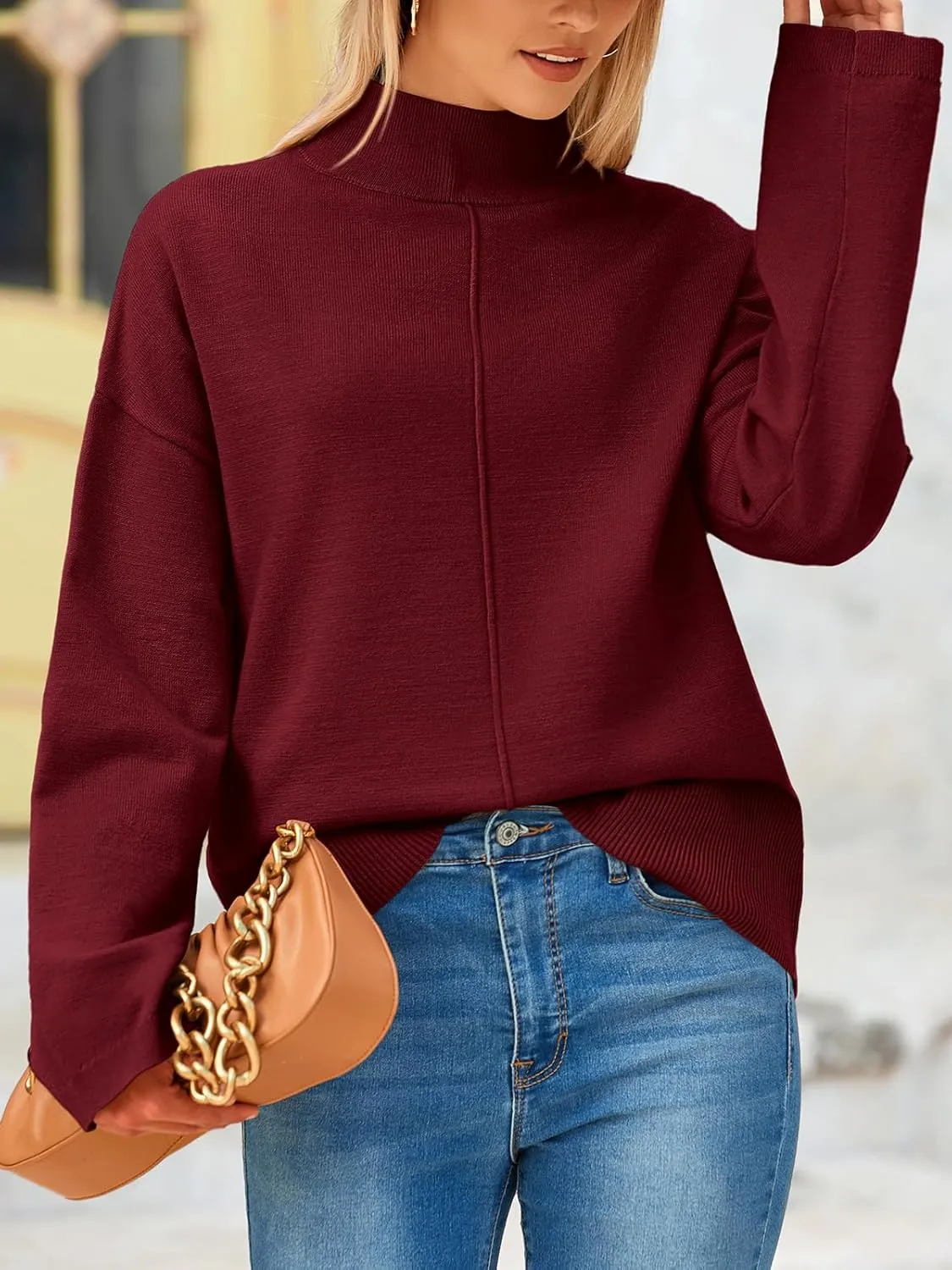 PRETTYGARDEN Womens Sweaters Fall 2025 Long Sleeve Ribbed Knit Pullover Loose Mock Neck Lightweight Casual Sweater Tops