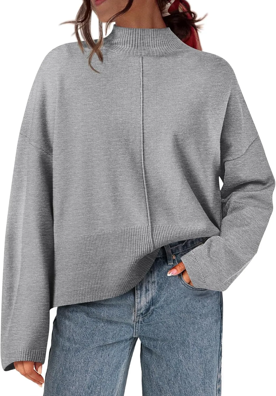 PRETTYGARDEN Womens Sweaters Fall 2025 Long Sleeve Ribbed Knit Pullover Loose Mock Neck Lightweight Casual Sweater Tops