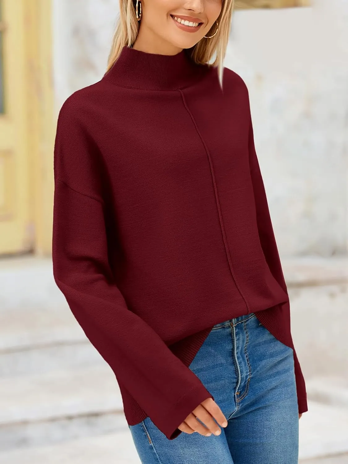 PRETTYGARDEN Womens Sweaters Fall 2025 Long Sleeve Ribbed Knit Pullover Loose Mock Neck Lightweight Casual Sweater Tops