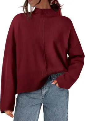 PRETTYGARDEN Womens Sweaters Fall 2025 Long Sleeve Ribbed Knit Pullover Loose Mock Neck Lightweight Casual Sweater Tops
