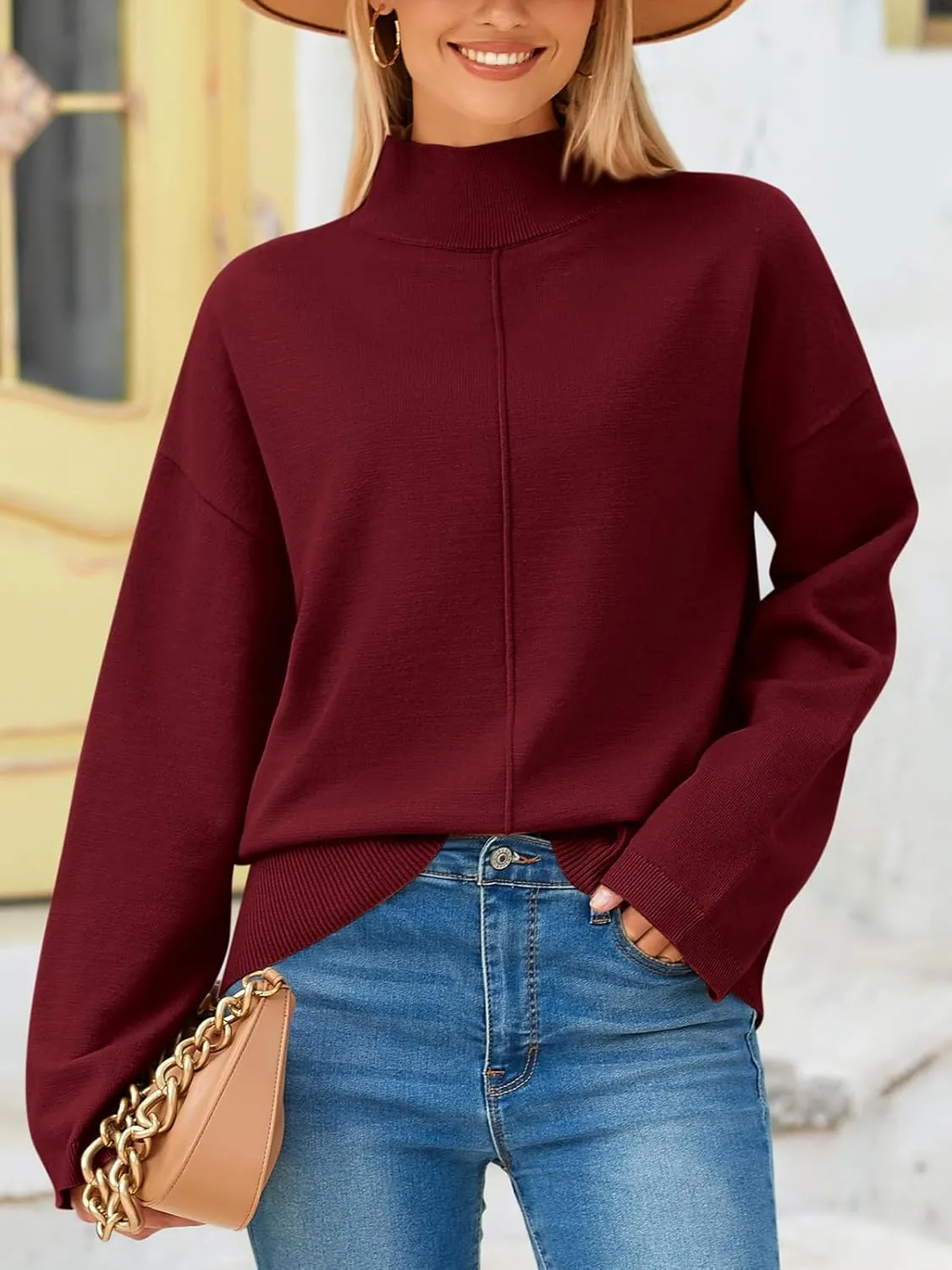 PRETTYGARDEN Womens Sweaters Fall 2025 Long Sleeve Ribbed Knit Pullover Loose Mock Neck Lightweight Casual Sweater Tops